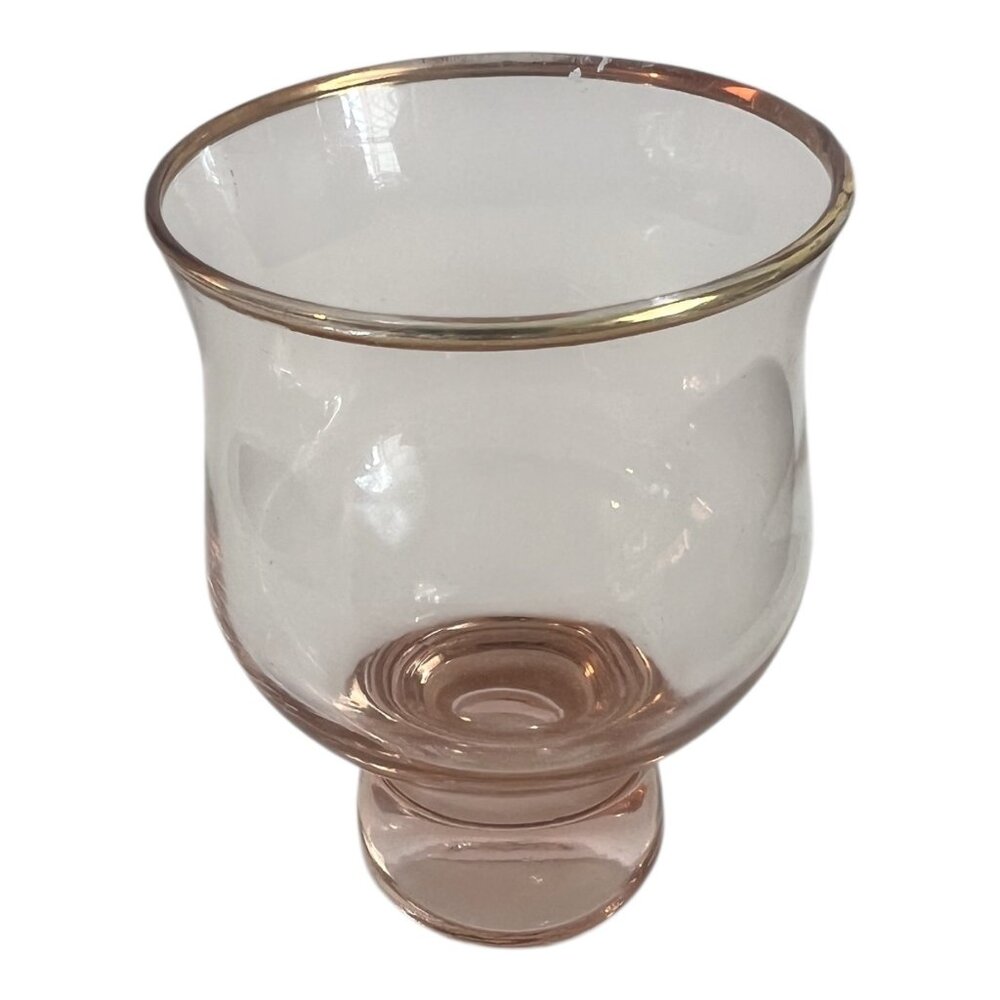 Vintage Rose Pink Glass Goblet With Gold Rim Round Shot Glass Drinkware 4" Tall